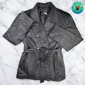 Versace Trench‎ Coat Womens Large Shimmer Glitter Belted Gray Jacket Water Repel
